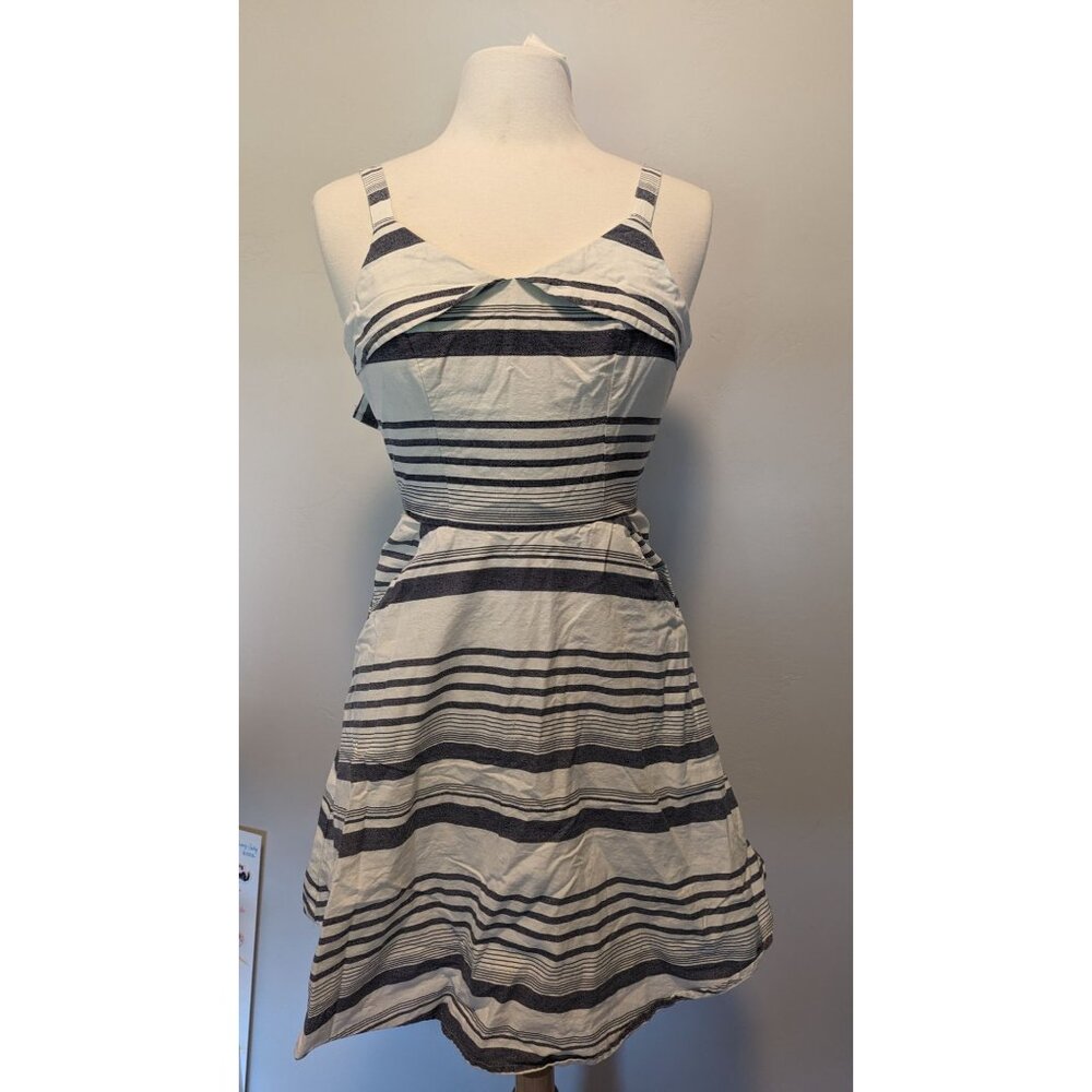 Striped White & Navy Sleeveless Dress With Adjustable Straps & Back Zipper Small